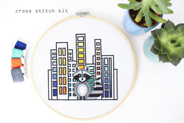 Raccoon in the City Cross Stitch Kit
