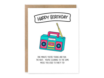 Funny 80s Music Birthday Card with Retro Boombox