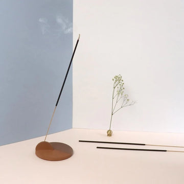 Incense Sticks - Sunset Glow - Handmade Canadian incense sticks in warm sunset glow color with sleek wooden holder, unique gift option.
