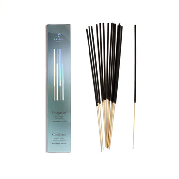 Incense Sticks - Evergreen - Handmade Canadian Evergreen incense sticks with sleek black tops and natural wood ends, gift-ready packaging.