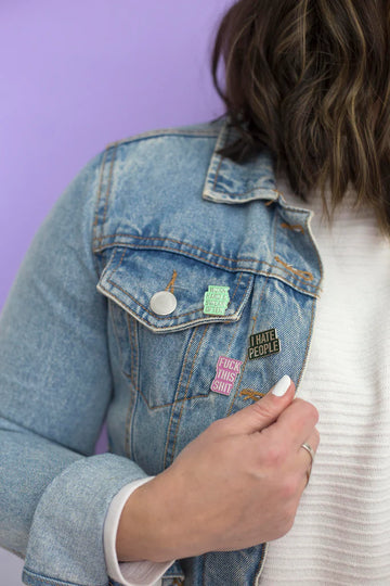What in the Actual Fuck Enamel Pin - "What in the Actual Fuck" enamel pin on denim jacket, unique handmade Canadian gift accessory.