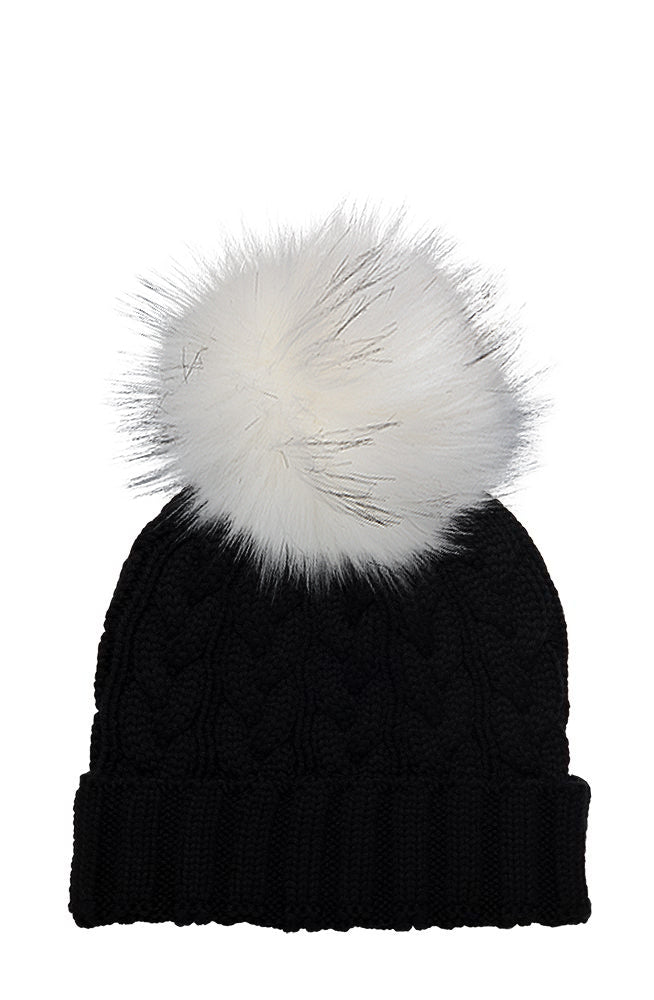 Cable Knit Hat with XL Racoon Pom (adult) - various colours