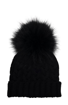 Cable Knit Hat with XL Racoon Pom (adult) - various colours
