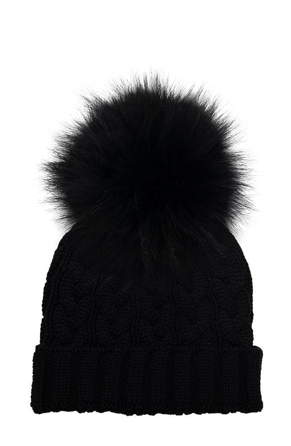 Cable Knit Hat with XL Racoon Pom (adult) - various colours
