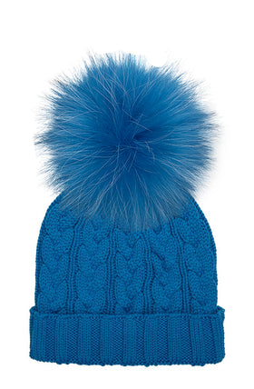 Cable Knit Hat with XL Racoon Pom (adult) - various colours - 0