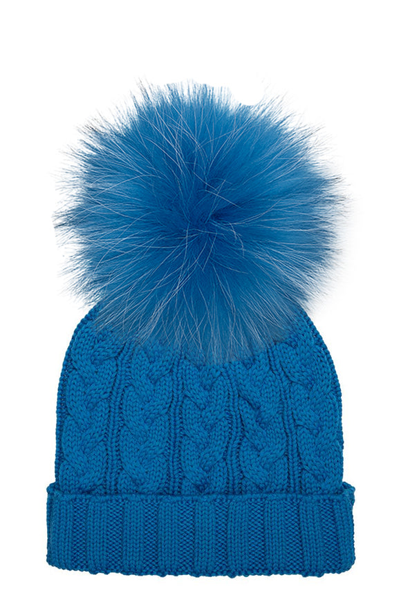 Cable Knit Hat with XL Racoon Pom (adult) - various colours