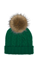 Cable Knit Hat with Faux Racoon Pom (adult) - various colours-4