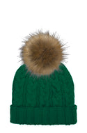 Cable Knit Hat with Faux Racoon Pom (adult) - various colours