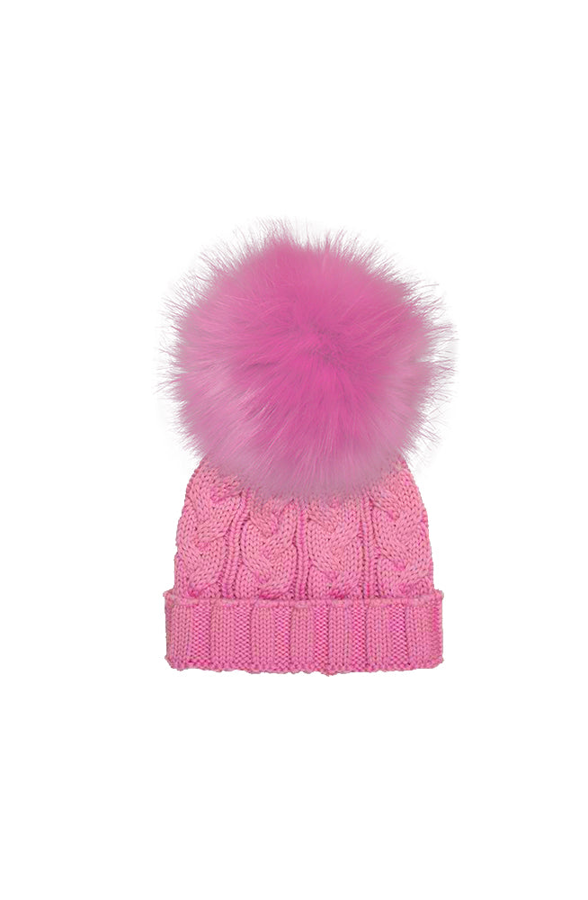 Infant Cable Knit Hat with Faux Racoon Pom (various colours) - 0