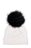 Cable Knit Hat with Faux Racoon Pom (adult) - various colours-3