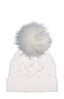 Cable Knit Hat with Faux Racoon Pom (adult) - various colours-1