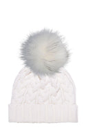 Cable Knit Hat with Faux Racoon Pom (adult) - various colours