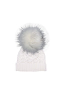 Infant Cable Knit Hat with Faux Racoon Pom (various colours)