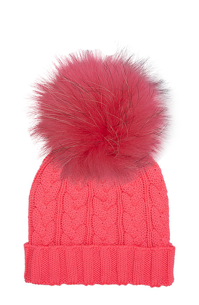 Cable Knit Hat with XL Racoon Pom (adult) - various colours