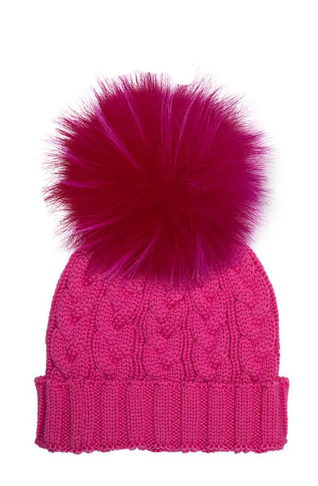 Cable Knit Hat with XL Racoon Pom (adult) - various colours