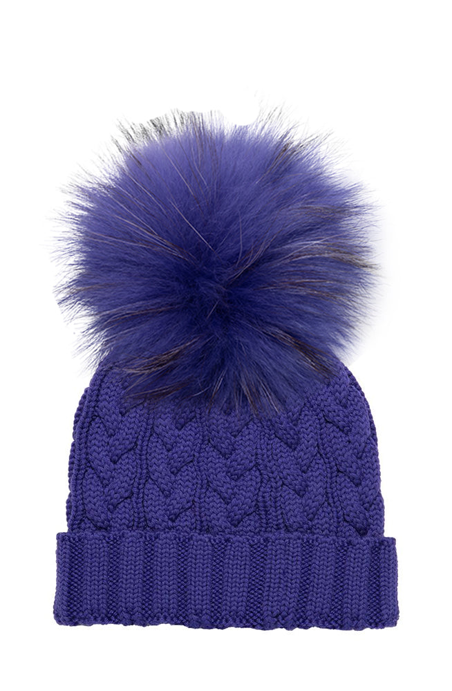 Cable Knit Hat with XL Racoon Pom (adult) - various colours