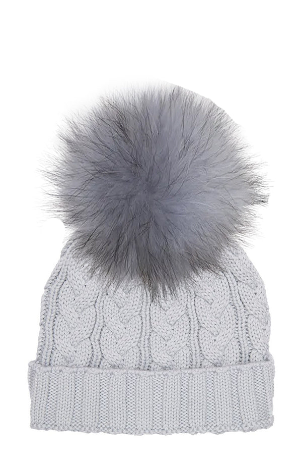 Cable Knit Hat with XL Racoon Pom (adult) - various colours