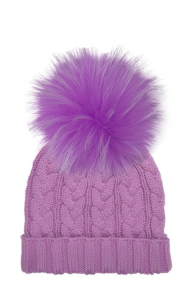 Cable Knit Hat with XL Racoon Pom (adult) - various colours