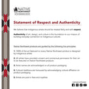 Metallic Coloured Pencils - Feather - Native Northwest Statement of Respect and Authenticity text with logo and traditional Indigenous design border on white.