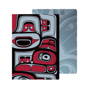 Sgaan Whale - Hardcover Journal w/ Contemporary Indigenous Artwork - Handmade Canadian hardcover journal with unique red and black Indigenous whale artwork, perfect gift.