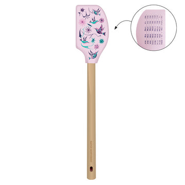 Large Spatula - Hummingbirds - Large handmade spatula with pink hummingbird design on silicone head and wooden handle, unique Canadian gift.