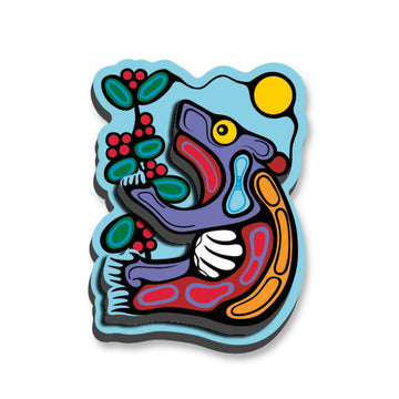 3D Magnets - Native North West - Handmade Canadian 3D magnet featuring colorful Indigenous art of a foraging bear, unique gift accessory.