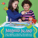 Mermaid Island Game - Colorful Mermaid Island board game with handmade wooden mermaid and sea creature pieces, unique Canadian gift for kids ages.