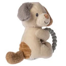 Teether Rattle - Sparky Puppy - Handmade plush puppy teether rattle in neutral tones with soft crinkly ring, unique Canadian baby gift.
