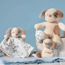 Teether Rattle - Sparky Puppy - Soft beige plush puppy teether rattle with textured ears and striped paw details.