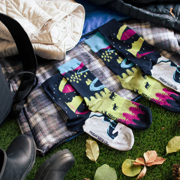 Women's Socks | Canadian Landscape | North Canada | Mismatched - Handmade mismatched socks with colorful Canadian landscape design, unique gift idea.