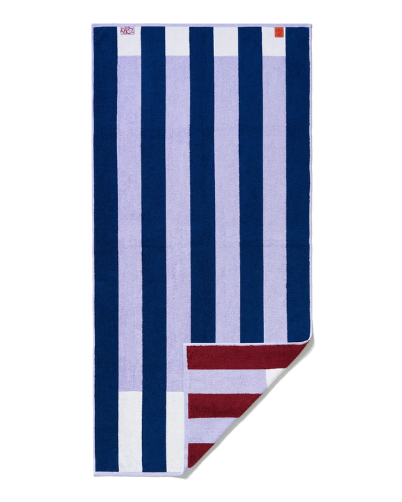 Offset Stripe Bath Towel: Studio Navy, Lilac, Workshop White