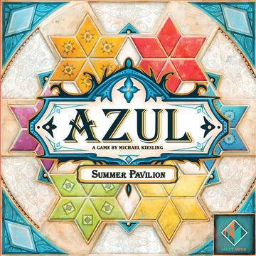 Azul: Summer Pavilion Board Game - Azul Summer Pavilion board game box with colorful star-shaped tiles, unique handmade Canadian gift.