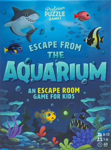Escape from the Aquarium - Escape from the Aquarium kids escape room game box with colorful sea creatures, handmade unique Canadian gift.