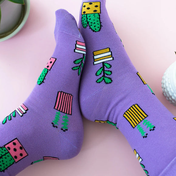 Women's Purple Potted Plant Socks