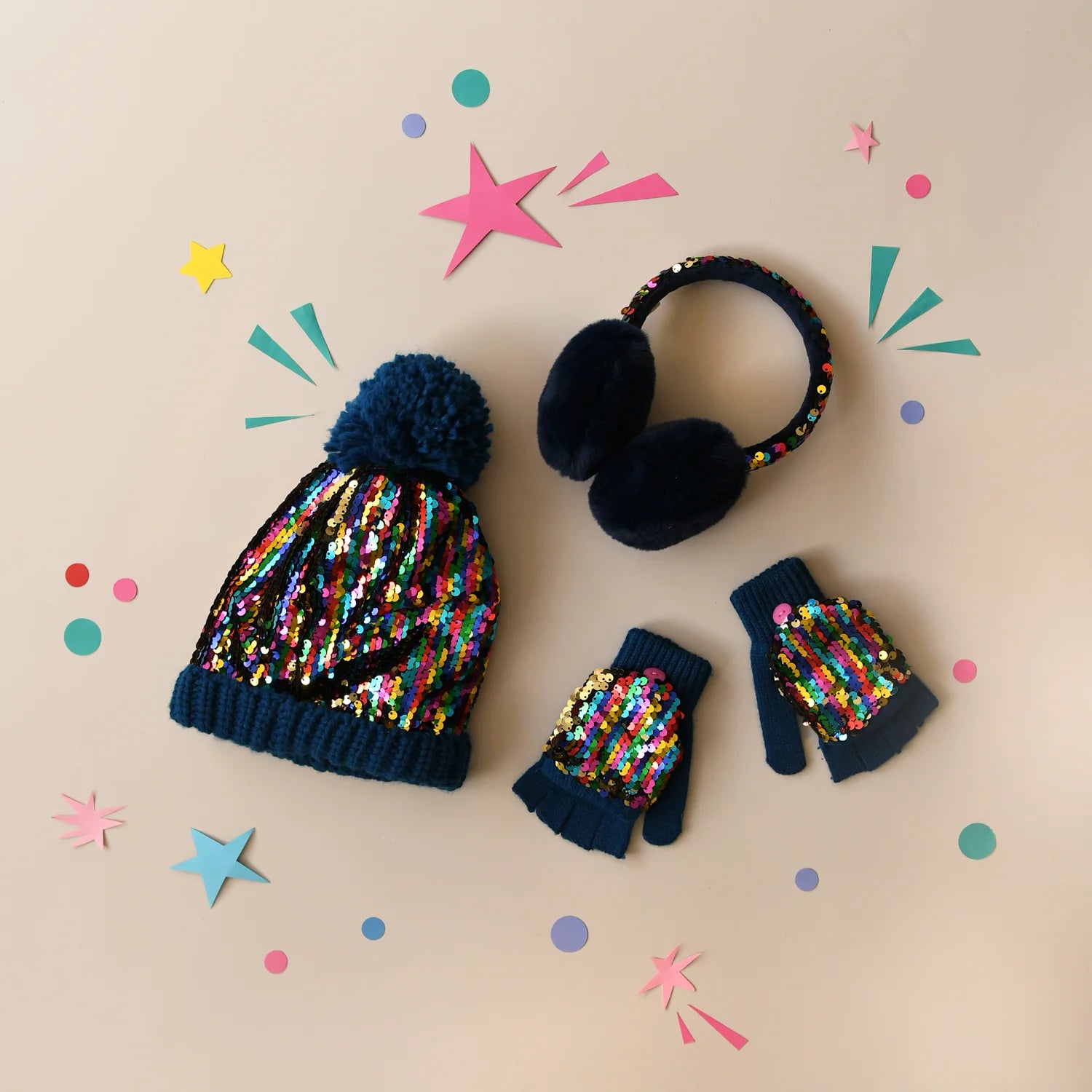 Rainbow Sequin Knitted Gloves - 0