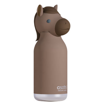 Horse Bestie Bottle | Asobu - Matte brown water bottle shaped like a horse head with ears and mane, white Asobu logo near base.