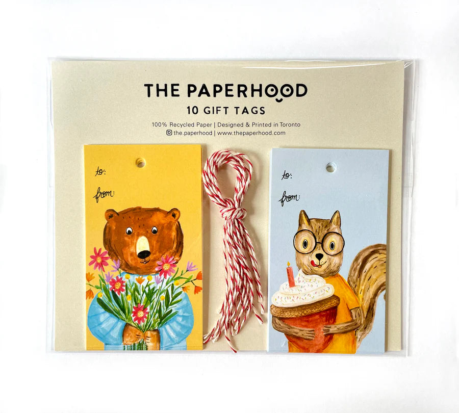 Birthday Bear Flowers & Squirrel Gift Tag Set | The Paperhood