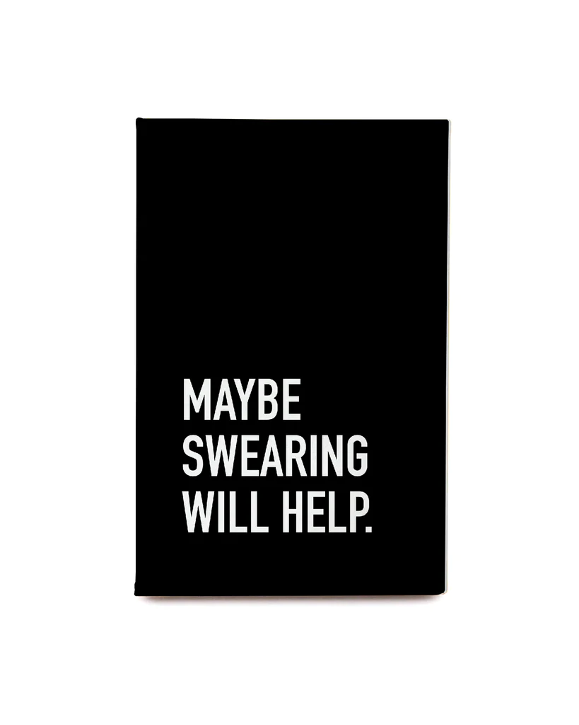 A black magnet with the words "Maybe Swearing Will Help"