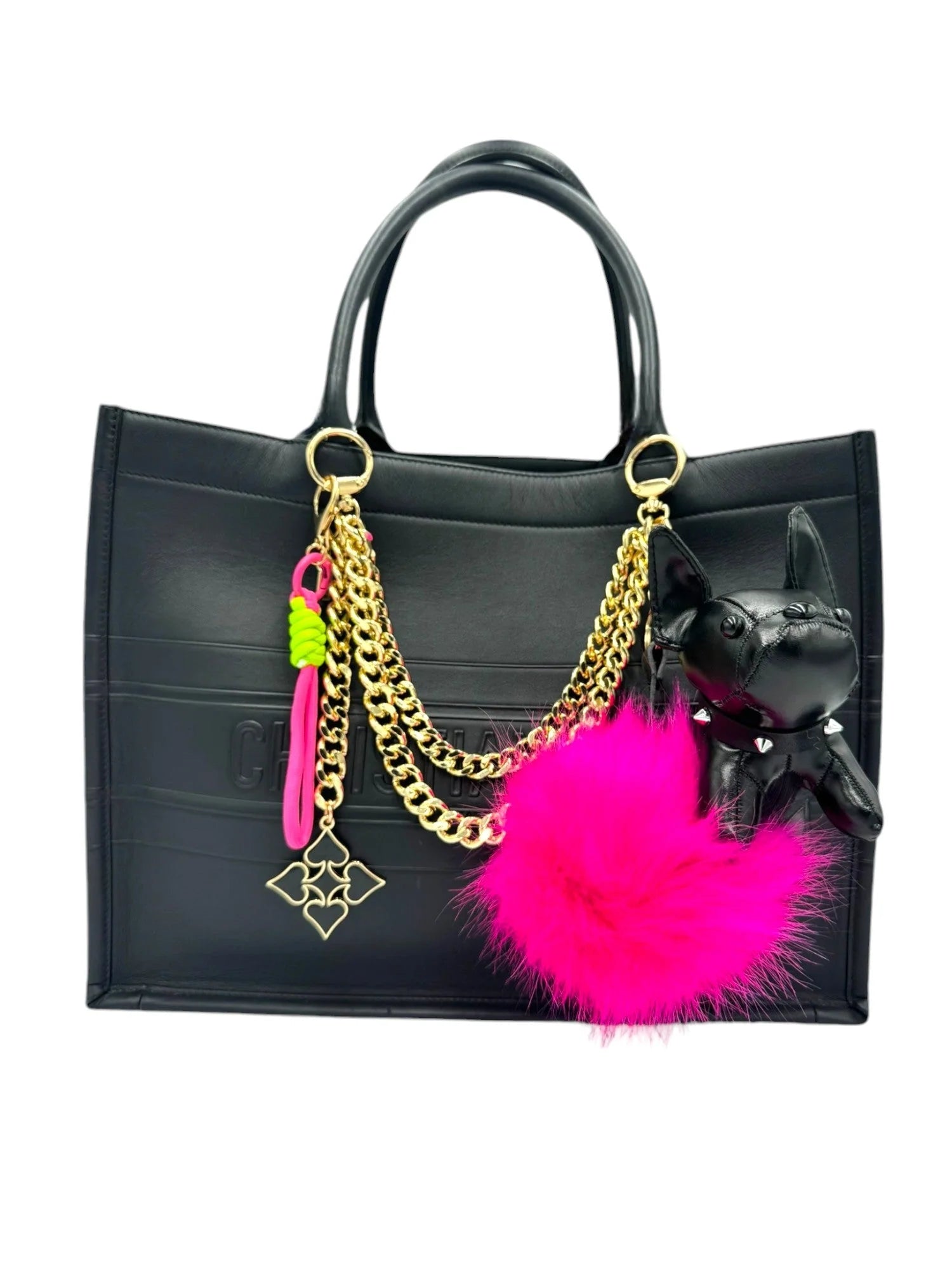 Faux Leather Bulldog Charm in Black