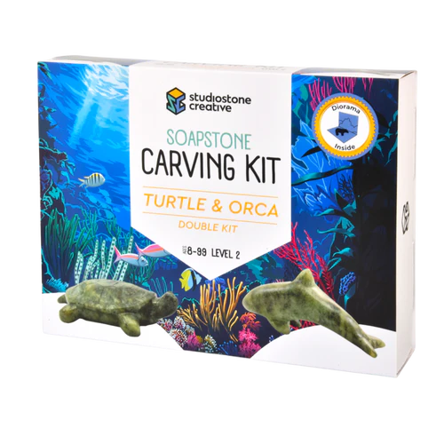 Turtle & Orca Double Soapstone Carving Kit