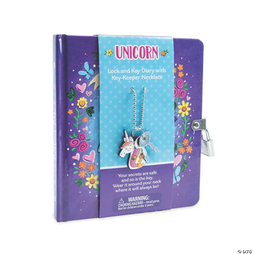 Unicorn Diary with Charm Necklace - Purple unicorn diary with floral design and detachable charm necklace, handmade Canadian gift.