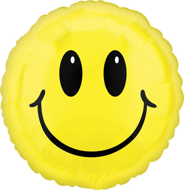 Other 18" Kids Helium Balloons - Bright yellow 18" helium balloon with large black smiley face, unique handmade Canadian gift.