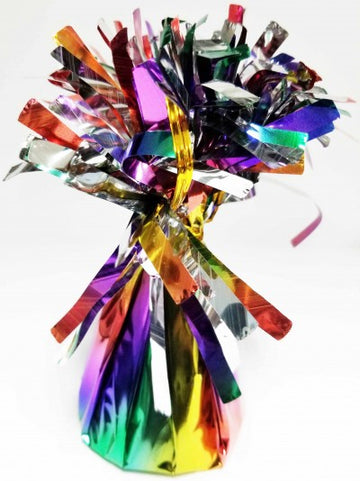 Build a Custom Helium Balloon Bouquet - Rainbow metallic helium balloon bouquet weight with shiny tassels, unique handmade Canadian gift wrapping.