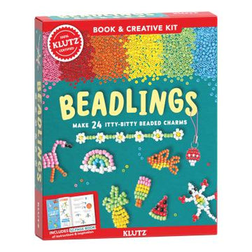 Beadlings: Make 24 Itty-Bitty Beaded Charms - Beadlings kit with colorful beads and patterns for handmade, unique Canadian gift charms.