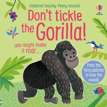 Don't Tickle the Gorilla! - Colorful children's board book cover of Don't Tickle the Gorilla! with a smiling gorilla illustration, handmade Canadian gift.
