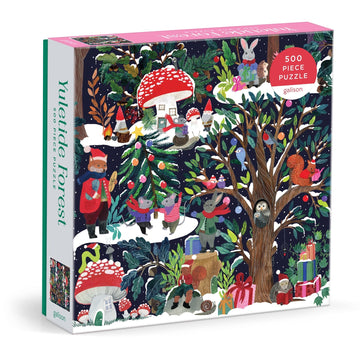 Yuletide Forest 500pcs Puzzle - Yuletide Forest 500-piece handmade Canadian Christmas puzzle with festive woodland scene, unique gift.