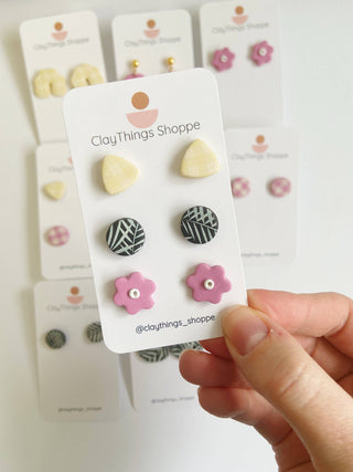  Pastel Spring Stud Set, Pack of 3, Polymer Clay Studs