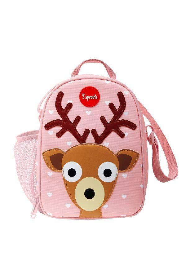 Pink lunch bag with a deer on the front