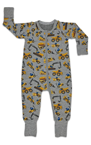 Construction Vehicles, Grey Baby Pajamas
