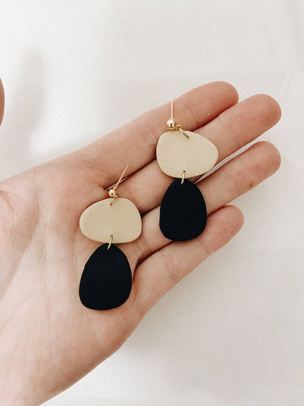 Halle in Black and Cream, Clay Earrings